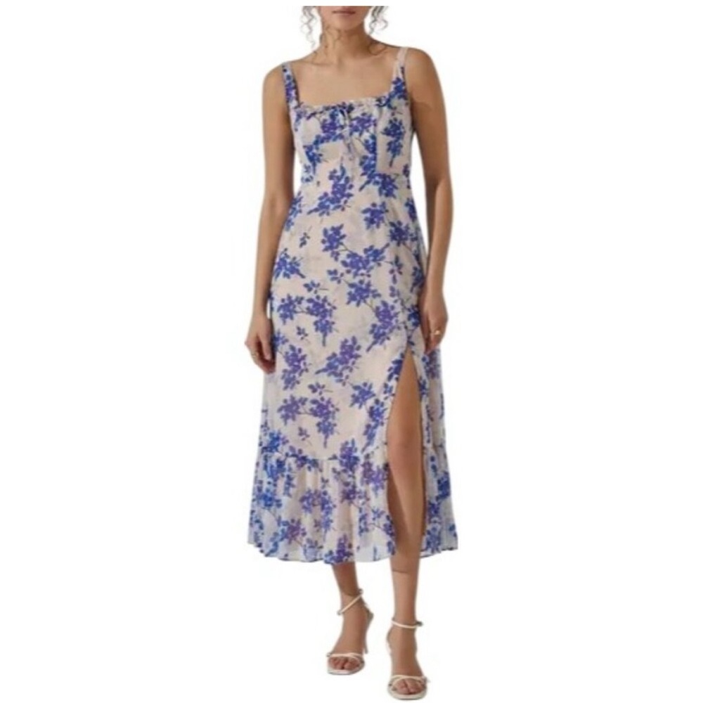 ASTR The Label Floral Print Sleeveless Midi Dress Ruffle Hem NWT  XL pink blue